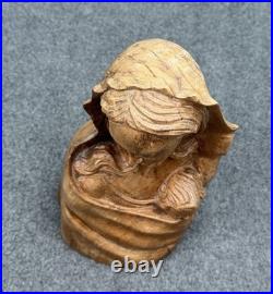 Vintage Hand Carved Madonna and Child Bust Wood Carving 10.5 Statue Sculpture