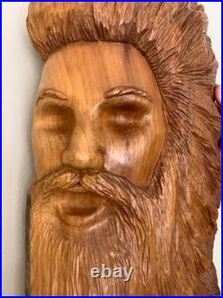 Vintage Hand Carved OAK Wood Man Face WIND Tree Sculpture 18 Hanging Art Signed