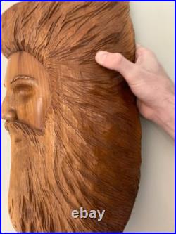 Vintage Hand Carved OAK Wood Man Face WIND Tree Sculpture 18 Hanging Art Signed