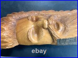 Vintage Hand Carved OAK Wood Man Face WIND Tree Sculpture 18 Hanging Art Signed