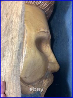 Vintage Hand Carved OAK Wood Man Face WIND Tree Sculpture 18 Hanging Art Signed