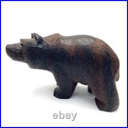 Vintage Hand Carved Solid Heavy 8 Detailed Ironwood Grizzly Bear Signed MK MV