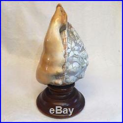 Vintage Hand Carved Three Graces Shell Cameo Lamp Nightlight Sculpture Wood Base