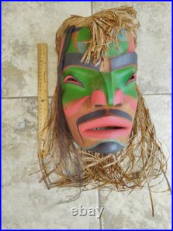 Vintage Hand Carved West Coast Portrait Mask Signed Val Stickings-Duncan'95