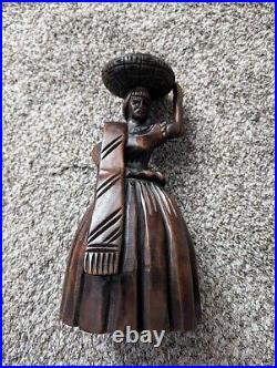 Vintage Hand Carved Wood Art Hand Sculpture Woman Basket