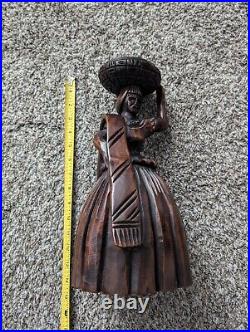 Vintage Hand Carved Wood Art Hand Sculpture Woman Basket