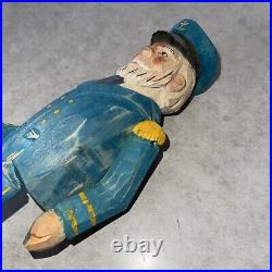 Vintage Hand Carved Wood Carving Boat Captain Sailor Man Moveable Arms Legs 11