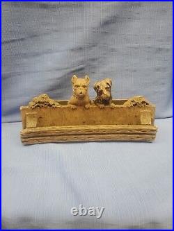 Vintage Hand Carved Wood Dogs Americana Folkart Wooden Desk Caddy