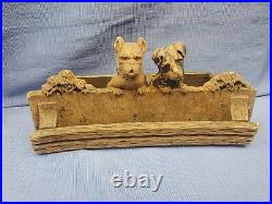 Vintage Hand Carved Wood Dogs Americana Folkart Wooden Desk Caddy