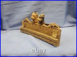 Vintage Hand Carved Wood Dogs Americana Folkart Wooden Desk Caddy