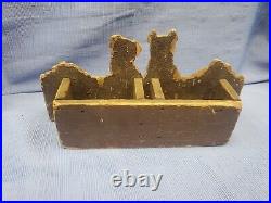 Vintage Hand Carved Wood Dogs Americana Folkart Wooden Desk Caddy