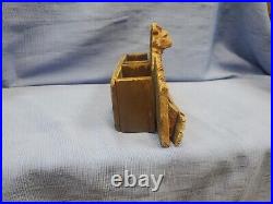 Vintage Hand Carved Wood Dogs Americana Folkart Wooden Desk Caddy