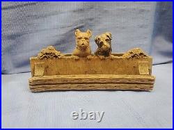 Vintage Hand Carved Wood Dogs Americana Folkart Wooden Desk Caddy