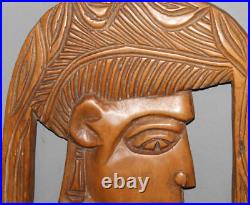 Vintage Hand Carved Wood Egyptian Pharaoh Wall Hanging Figurine
