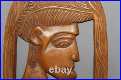 Vintage Hand Carved Wood Egyptian Pharaoh Wall Hanging Figurine