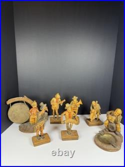 Vintage Hand Carved Wood German Hobo Band Musician Figurines Complete Set of 6
