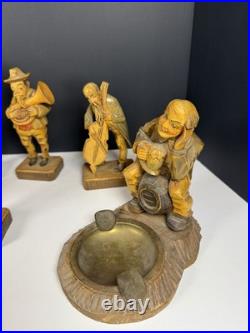 Vintage Hand Carved Wood German Hobo Band Musician Figurines Complete Set of 6