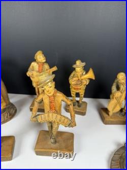 Vintage Hand Carved Wood German Hobo Band Musician Figurines Complete Set of 6