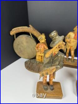 Vintage Hand Carved Wood German Hobo Band Musician Figurines Complete Set of 6