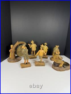 Vintage Hand Carved Wood German Hobo Band Musician Figurines Complete Set of 6