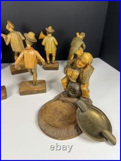 Vintage Hand Carved Wood German Hobo Band Musician Figurines Complete Set of 6