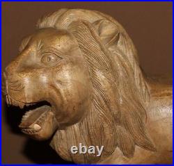 Vintage Hand Carved Wood Lion Figurine