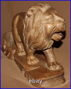 Vintage Hand Carved Wood Lion Figurine