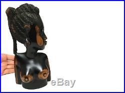 Vintage Hand Carved Wood Nude Naked Bust African Woman Wood Statue Sculpture