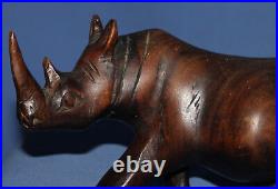 Vintage Hand Carved Wood Rhinoceros Statuette