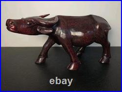 Vintage Hand Carved Wood Water Buffalo Figurine Mid Century Asian Art Sculpture