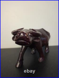 Vintage Hand Carved Wood Water Buffalo Figurine Mid Century Asian Art Sculpture