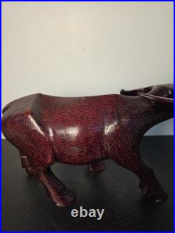 Vintage Hand Carved Wood Water Buffalo Figurine Mid Century Asian Art Sculpture