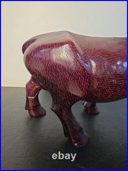 Vintage Hand Carved Wood Water Buffalo Figurine Mid Century Asian Art Sculpture