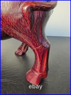 Vintage Hand Carved Wood Water Buffalo Figurine Mid Century Asian Art Sculpture