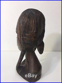 Vintage Hand Carved Wood Woman Sculpture African Art Head Statue Figure Bust