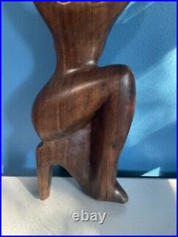 Vintage Hand Carved Wood Woman Sculpture Art Nude Woman Figure MCM Teak