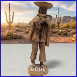 Vintage Hand-Carved Wooden Andean Musician Pan Flute Player Statue (9.5)