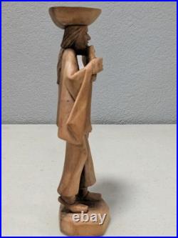 Vintage Hand-Carved Wooden Andean Musician Pan Flute Player Statue (9.5)