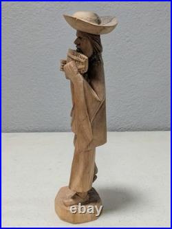 Vintage Hand-Carved Wooden Andean Musician Pan Flute Player Statue (9.5)