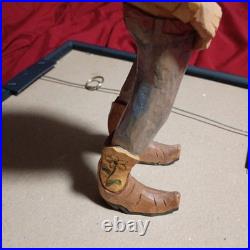 Vintage Hand Carved Wooden Cowboy Folk Art Figure Signed Artist Rustic Deco Vintage Hand Carved Wooden Cowboy Folk Art Figure Signed Artist Rustic Deco