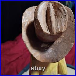 Vintage Hand Carved Wooden Cowboy Folk Art Figure Signed Artist Rustic Deco