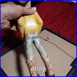 Vintage Hand Carved Wooden Cowboy Folk Art Figure Signed Artist Rustic Deco