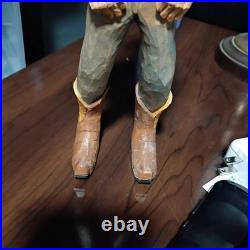 Vintage Hand Carved Wooden Cowboy Folk Art Figure Signed Artist Rustic Deco