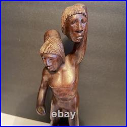 Vintage Hand Carved Wooden Figure Headhunter Holding Head