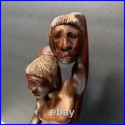Vintage Hand Carved Wooden Figure Headhunter Holding Head