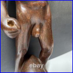 Vintage Hand Carved Wooden Figure Headhunter Holding Head