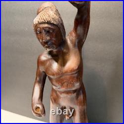 Vintage Hand Carved Wooden Figure Headhunter Holding Head