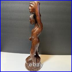 Vintage Hand Carved Wooden Figure Headhunter Holding Head