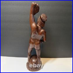 Vintage Hand Carved Wooden Figure Headhunter Holding Head