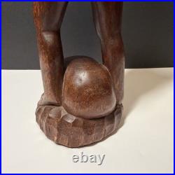 Vintage Hand Carved Wooden Figure Headhunter Holding Head